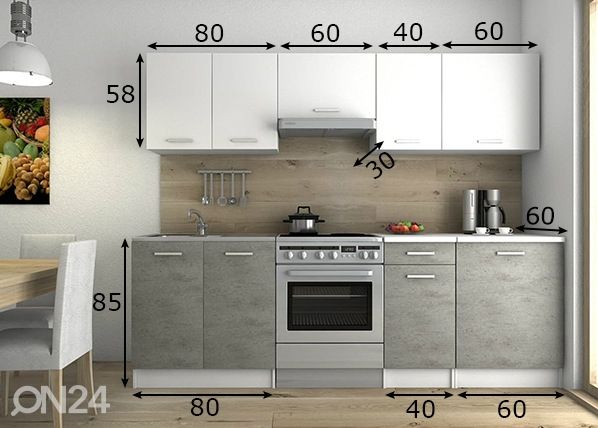 Keittiökalusteet 240 cm mitat