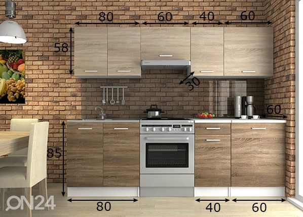 Keittiökalusteet 240 cm mitat