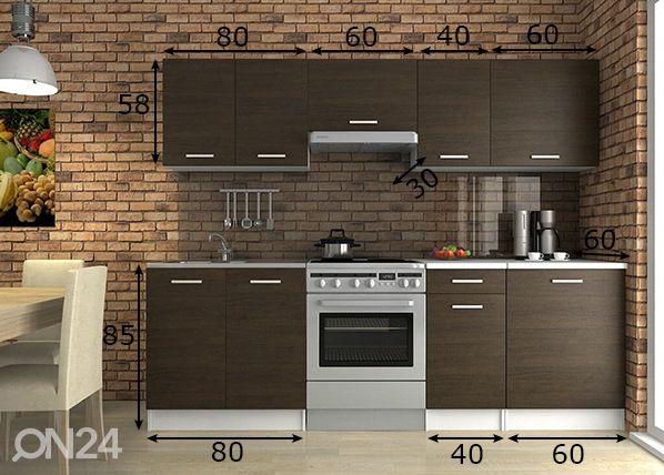 Keittiökalusteet 240 cm mitat