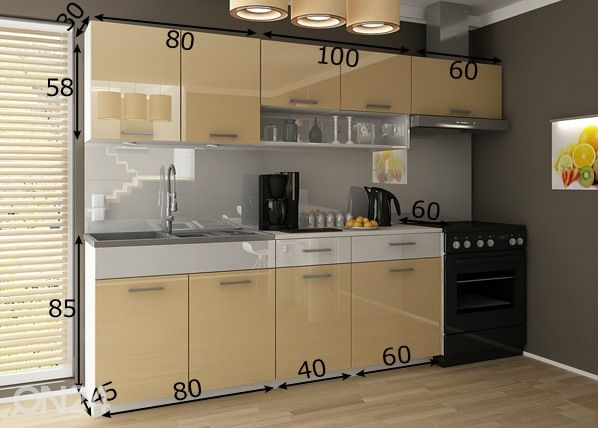 Keittiökalusteet 240 cm mitat