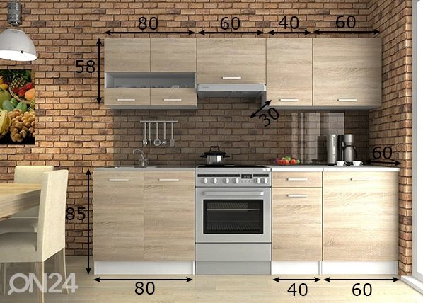 Keittiökalusteet 240 cm mitat