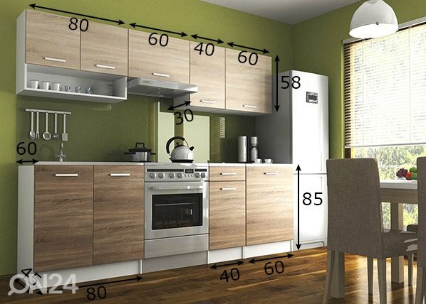 Keittiökalusteet 240 cm mitat