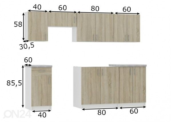 Keittiökalusteet 240 cm mitat