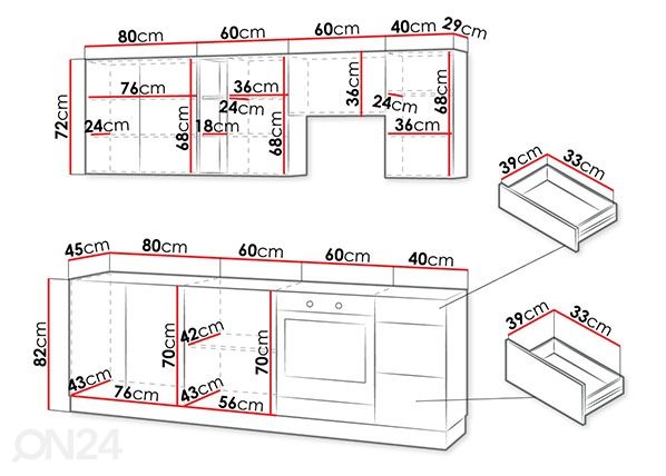 Keittiökalusteet 240 cm mitat