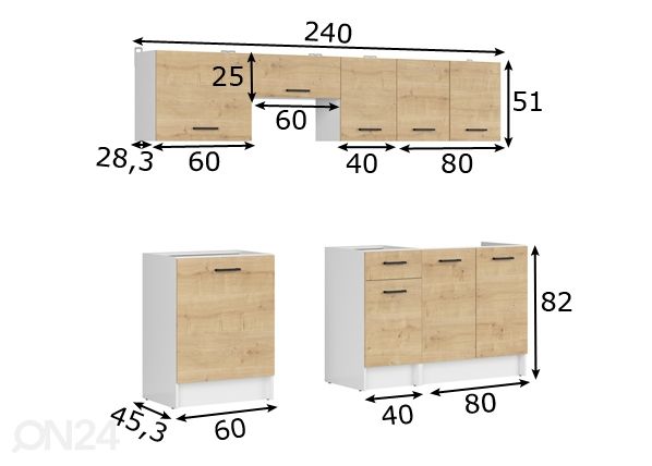Keittiökalusteet 240 cm mitat