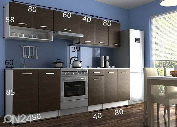 Keittiökalusteet 260 cm mitat