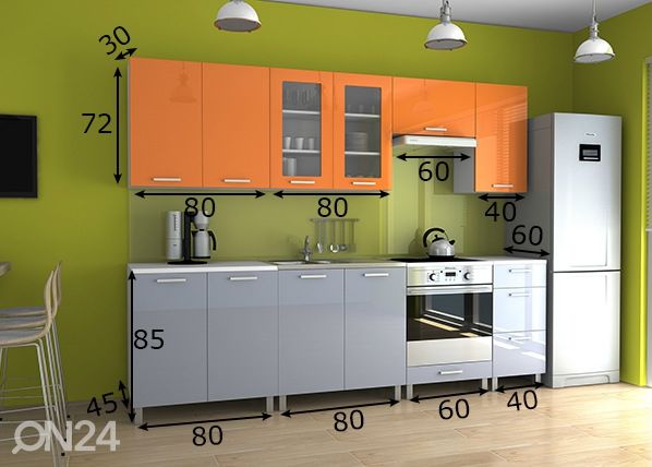 Keittiökalusteet 260 cm mitat