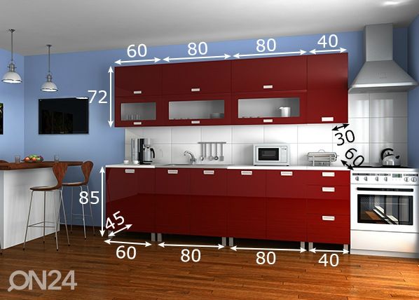Keittiökalusteet 260 cm mitat