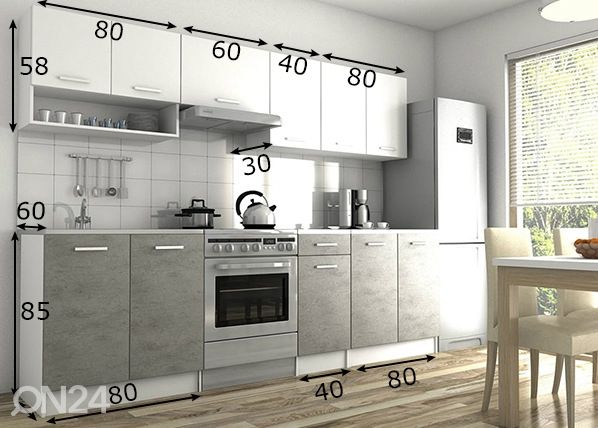 Keittiökalusteet 260 cm mitat
