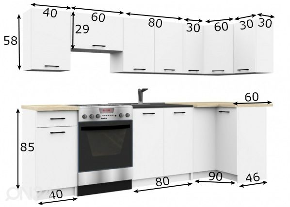 Keittiökalusteet 300 cm mitat