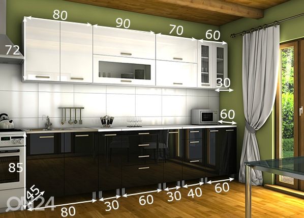 Keittiökalusteet 300 cm mitat