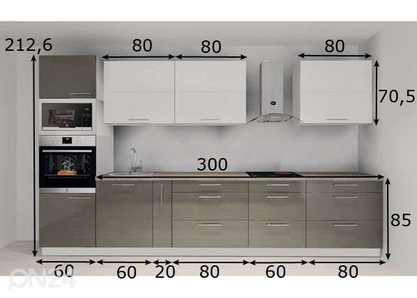 Keittiökalusteet 360 cm mitat