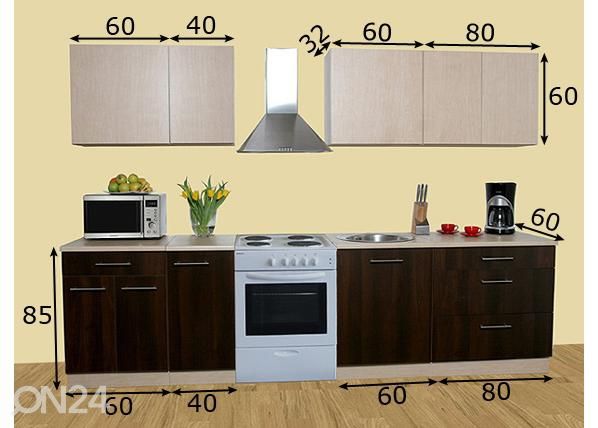 Keittiökalusteet Kaisa 1 S 240 cm mitat