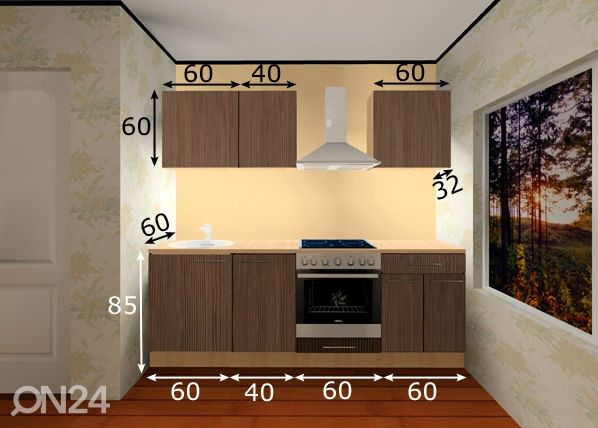 Keittiökalusteet Kaisa 2 mini 220 cm mitat