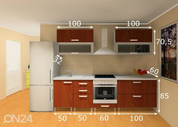 Keittiökalusteet Linda 1 PL 260 cm mitat