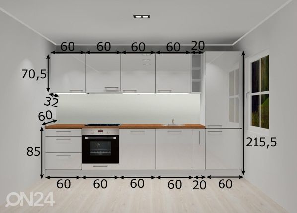 Keittiökalusteet Luxe 320 cm mitat