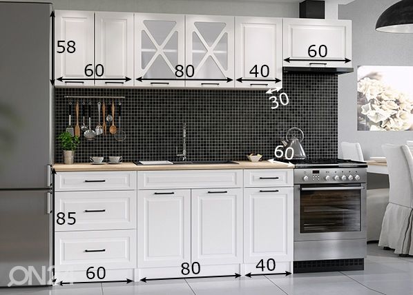 Keittiökalusteet Margit 240 cm mitat