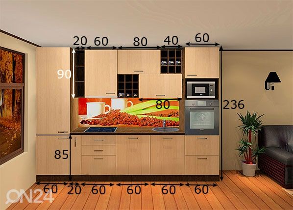 Keittiökalusteet Maria 320 cm mitat