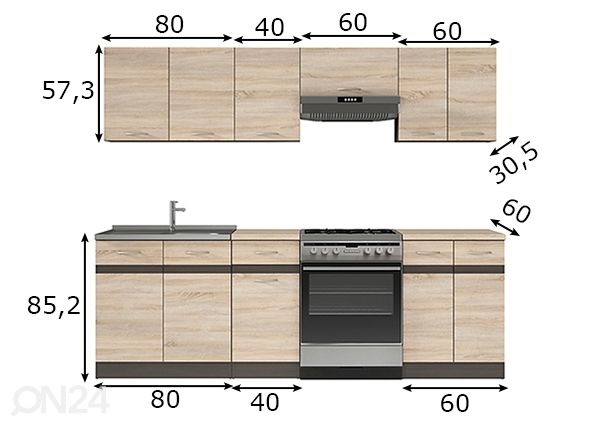 Keittiökalusteet Wendy 240 cm mitat