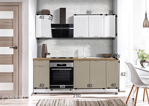Keittiökalusteryhmä 210 cm mitat
