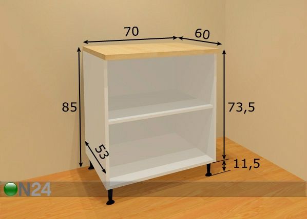 Keittiön alahylly 70 cm mitat