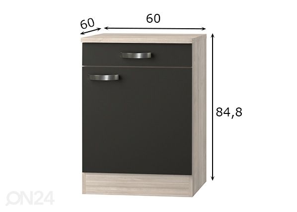 Keittiön alakaappi Faro 60 cm mitat