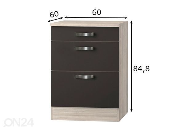 Keittiön alakaappi Faro 60 cm mitat