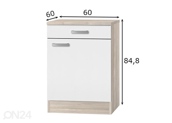 Keittiön alakaappi Genf 60 cm mitat