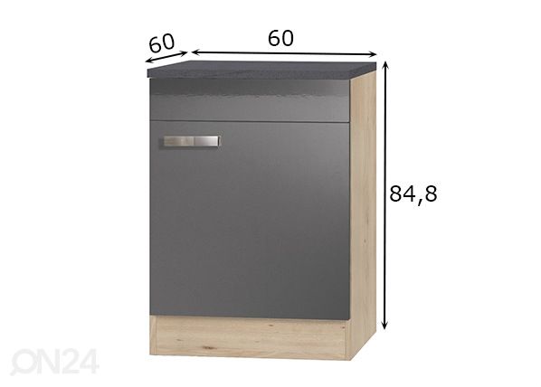 Keittiön alakaappi Udine 60 cm mitat