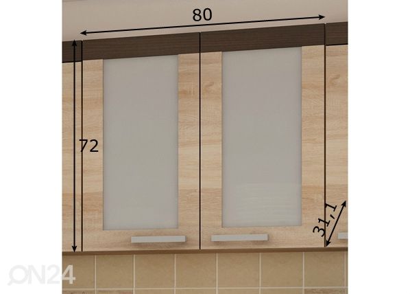 Keittiön yläkaappi kahdella lasiovella 80 cm mitat