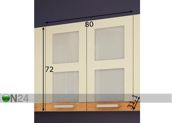 Keittiön yläkaappi kahdella lasiovella 80 cm mitat