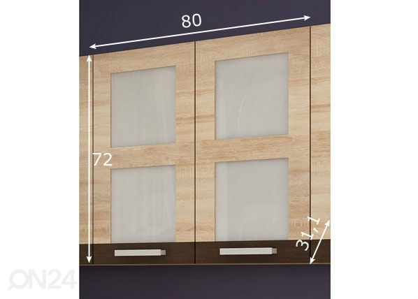 Keittiön yläkaappi kahdella lasiovella 80 cm mitat