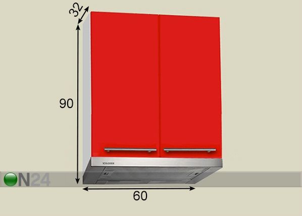 Keittiön yläkaappi liesituulettimelle 60 cm mitat
