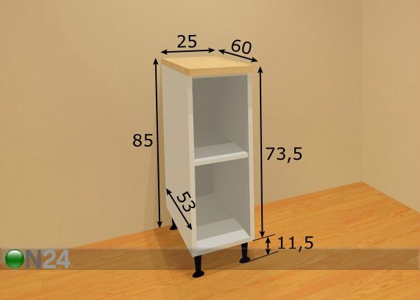 Keittön alahylly 25 cm mitat