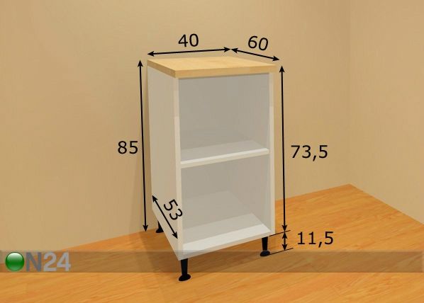 Keittön alahylly 40 cm mitat