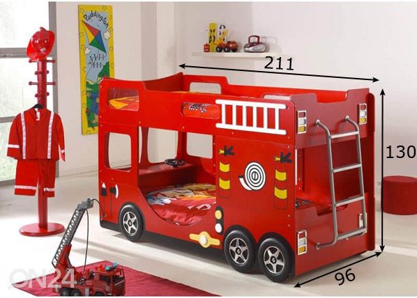 Kerrossänky Fire Truck 90x200 cm mitat