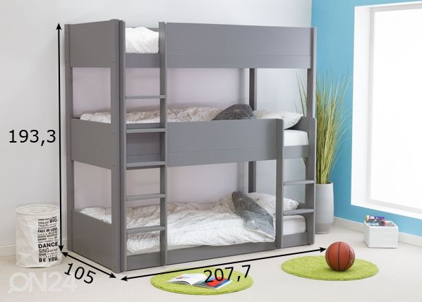 Kerrossänky kolmelle 90x200 cm mitat