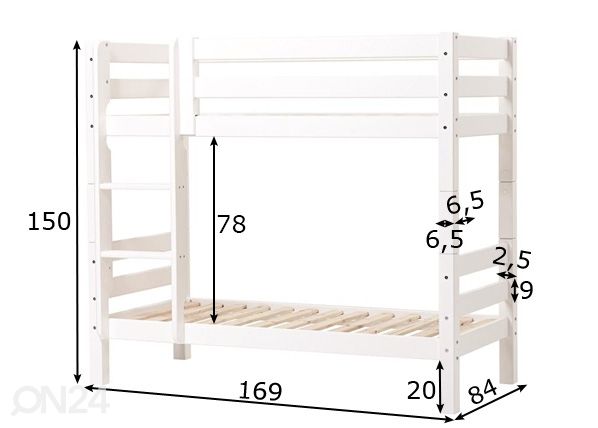 Kerrossänky massiivipuusta PREMIUM 70x160 cm mitat