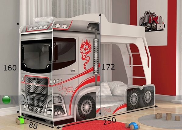 Kerrossänky Mega Truck 80x190 cm mitat