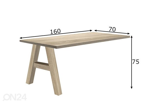 Kiinnitettävä työpöytä Mister Office A 160 cm mitat