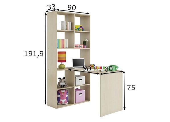 Kirjoituspöytä hyllystöllä Tech mitat