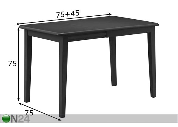 Klaffipöytä PIAMONTE 75x75+45 cm, musta mitat