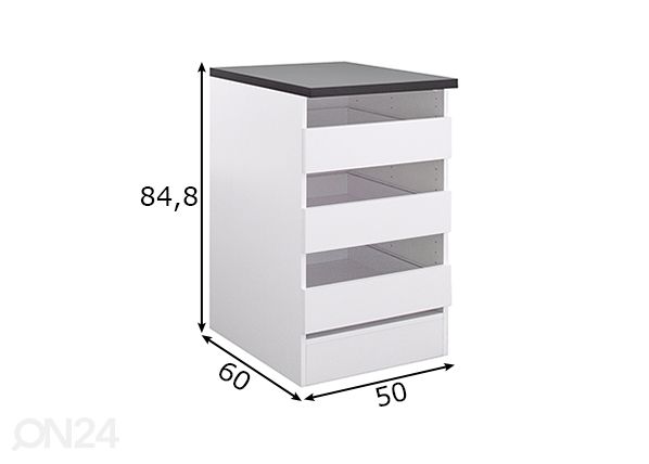 Kodinhoitohuoneen alakaappi laatikoilla Salo 50 cm mitat