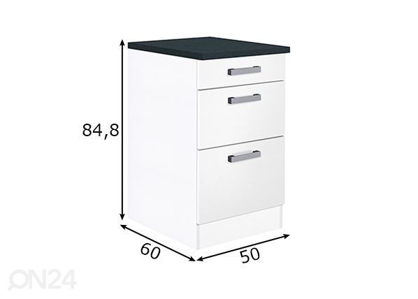 Kodinhoitohuoneen alakaappi laatikoilla Salo 50 cm mitat