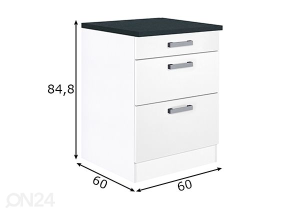 Kodinhoitohuoneen alakaappi laatikoilla Salo 60 cm mitat