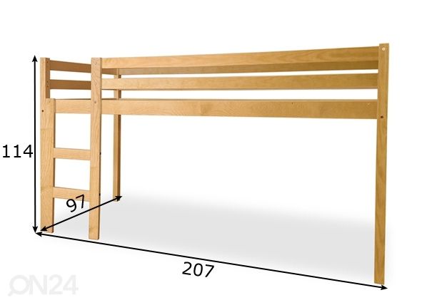 Koivu puolikorkea parvisänky 90x200 cm mitat