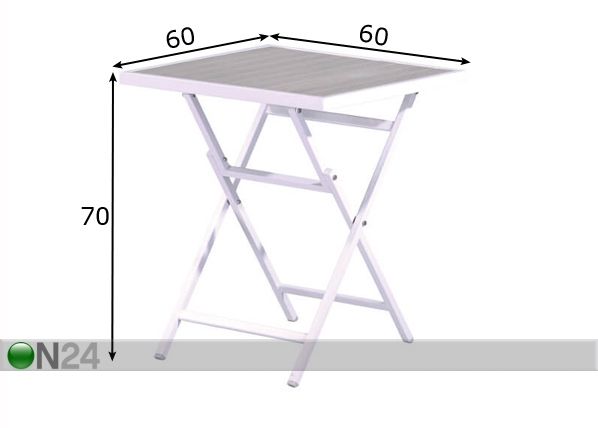 Kokoontaitettava parvekepöytä PUDONG 60x60 cm mitat