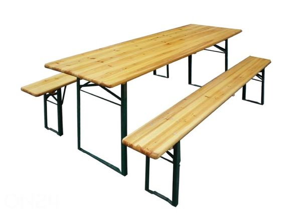 Kokoontaitettavat puutarhakalusteet, pöytä 70x220 cm + 2 penkkiä