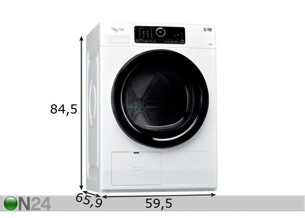 Kondensoiva kuivausrumpu WHIRLPOOL HSCX90420 mitat
