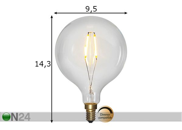 Koristeellinen LED-lamppu E14 1,5W mitat
